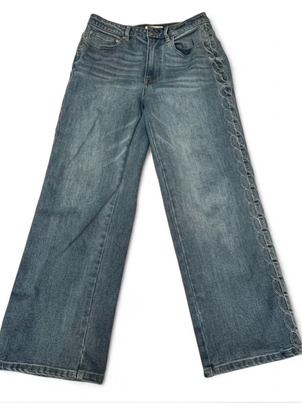 Oat New York Wide Leg Embroidered Side Seam blue Jeans - Anthropologie denim 6
